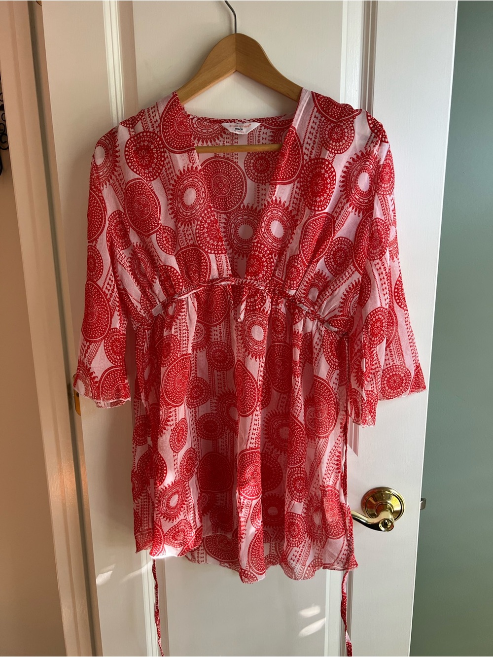 Atmosphere Red and White Mandala Medallion Print Beach Tunic